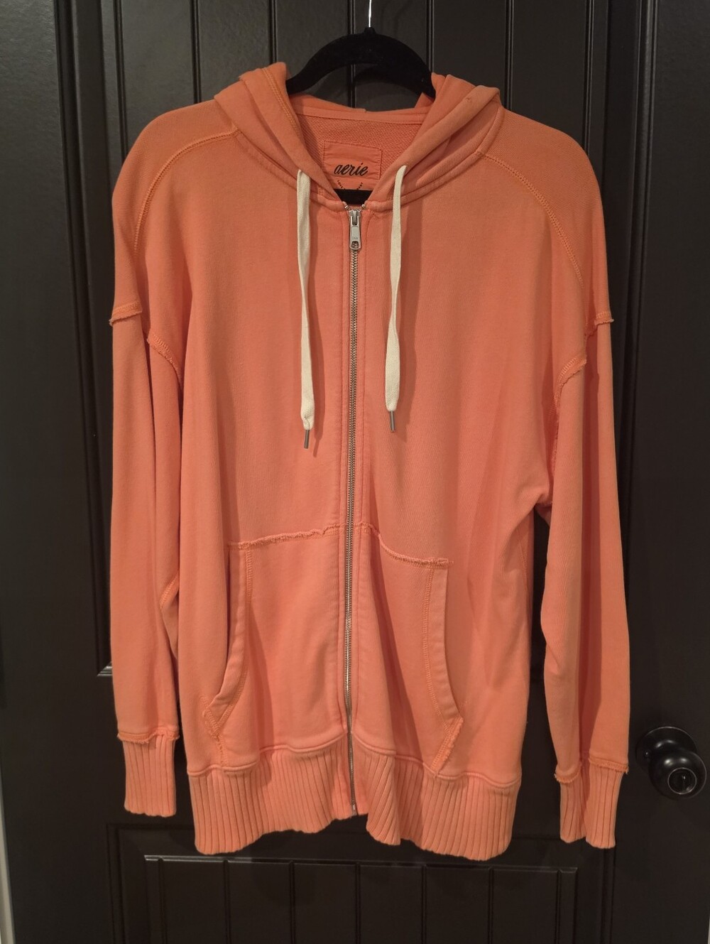 Aerie Oversized Distressed Coral Zip Up Hoodie, Size M